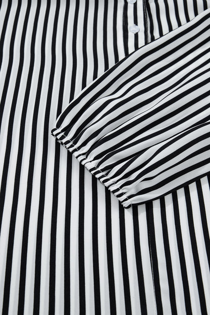 Black Striped Half Sleeve Button-Up Shirt