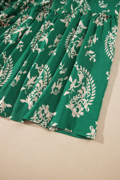 Green Floral Print V Neck Shift Dress Plus Size Dress