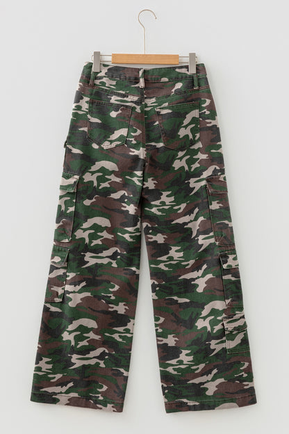 Green Camo Cargo Wide Leg Pants
