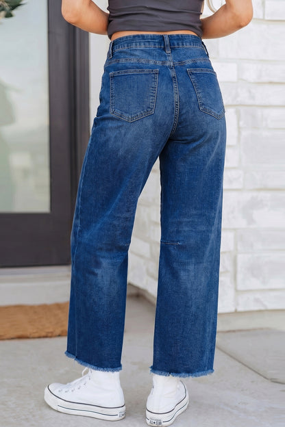 Beau Blue Frayed Cropped Straight Jeans