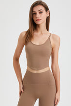 Light French Beige Crossed Straps Round Hem Workout Top