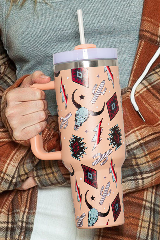 Apricot Pink Western Aztec Steer Head Stainless Tumbler