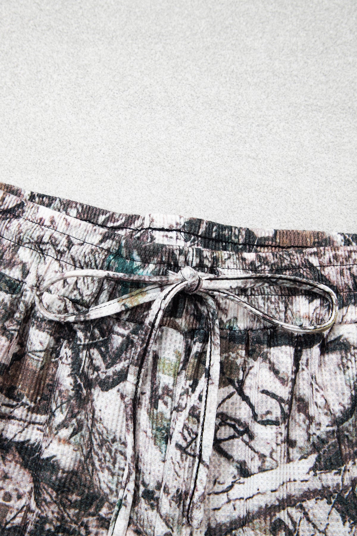 Brown Camo Long Sleeve Top Elastic Waist Shorts Two Piece Set