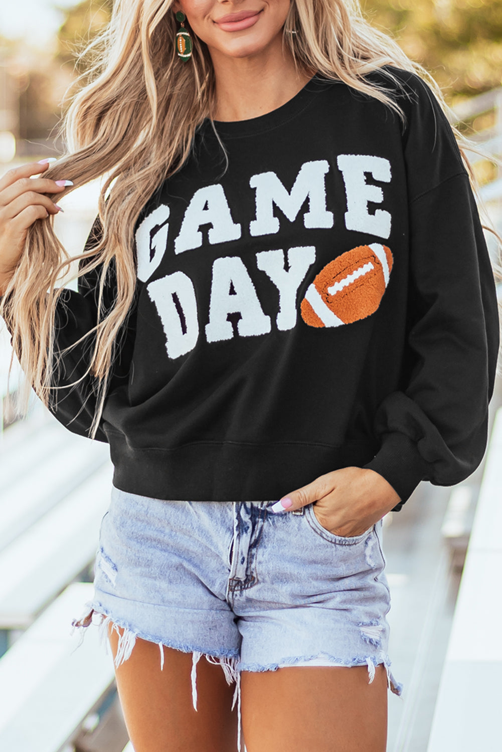 Sweat-shirt noir à imprimé graphique GAME DAY