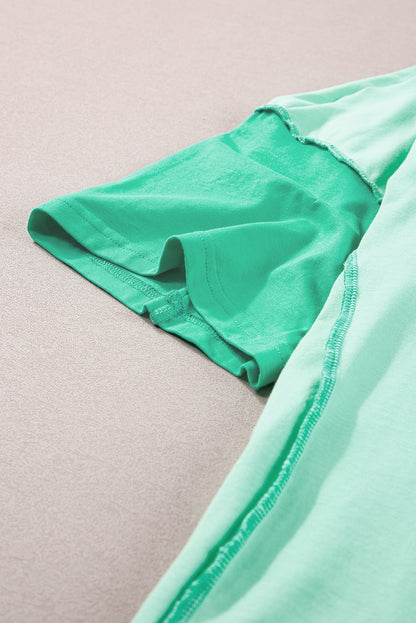 T-shirt patchwork vert vif à demi-boutons contrastés