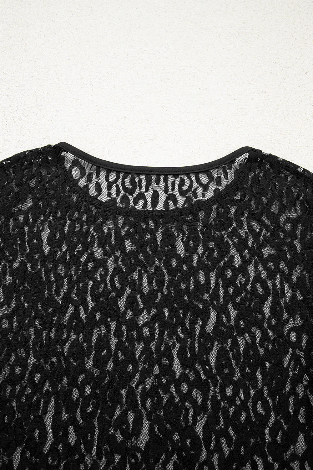 Black Leopard Pattern Sheer Mesh Long Sleeve Top