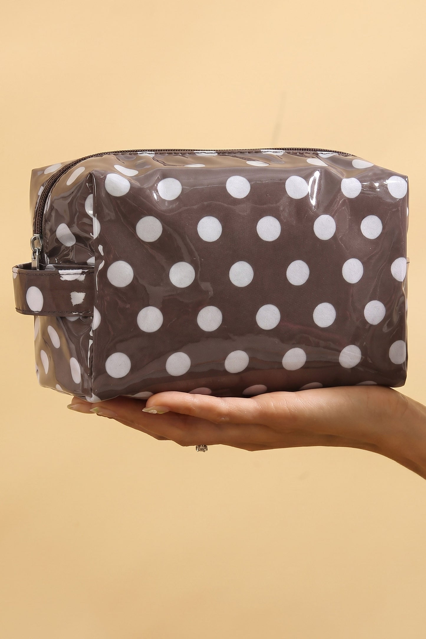 Coffee Durable PVC Polka Dot Makeup Bag