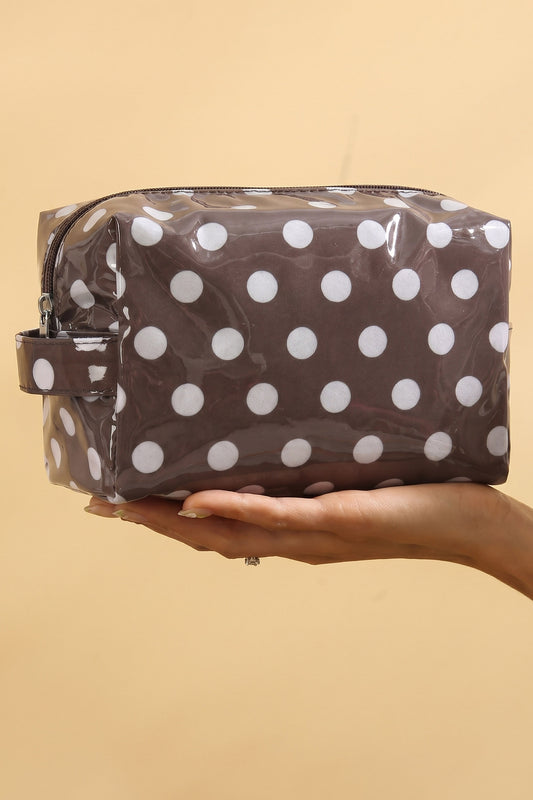 Coffee Durable PVC Polka Dot Makeup Bag