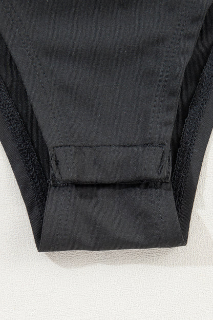 Body à manches longues et col en V en velours noir orné de perles