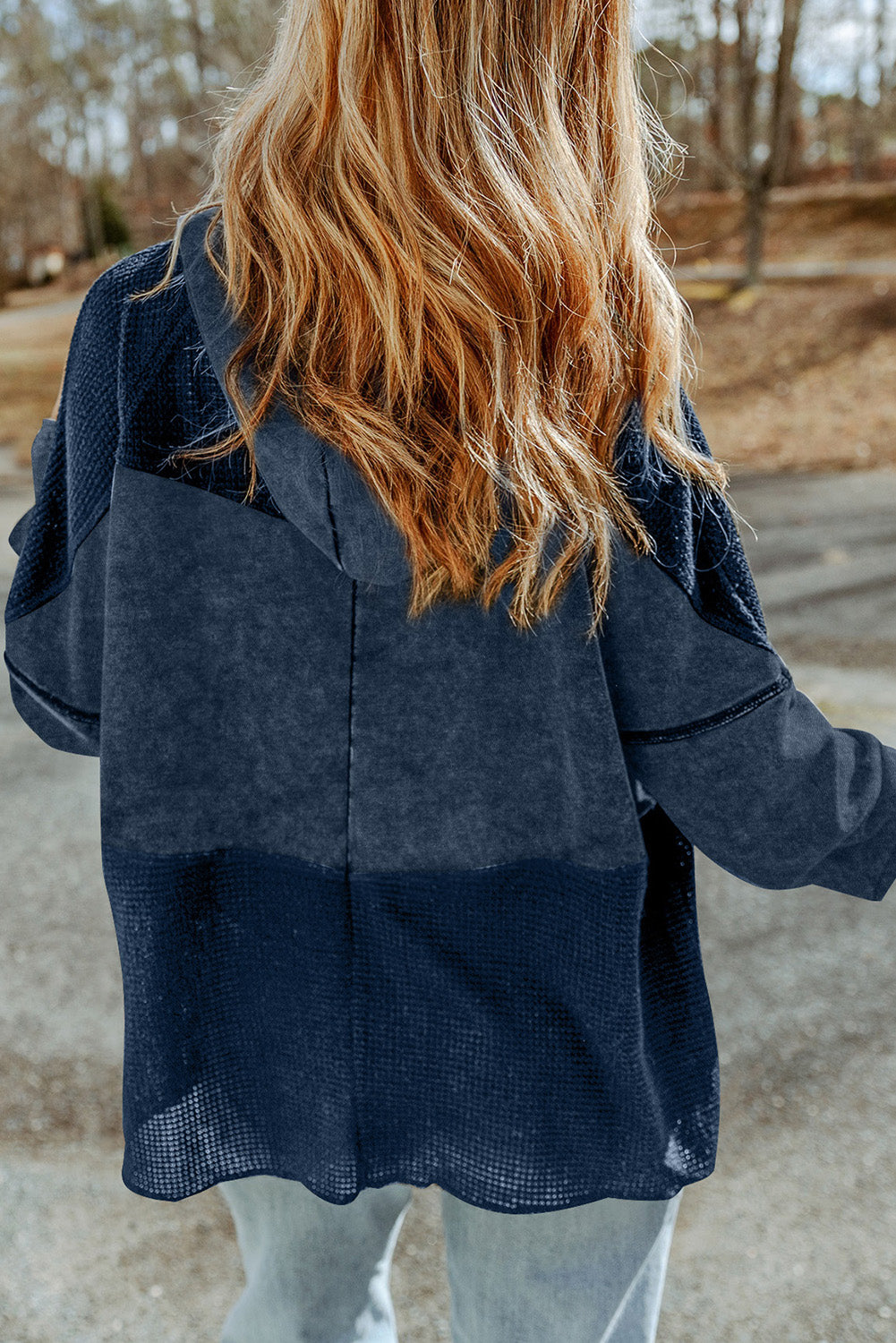 Khaki Waffle Patchwork Vintage Washed Hooded Jacket