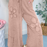Buckskin Flower Patch Mineral Washed Terry Knit Cropped Wide Leg Pants