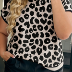 Black Plus Size Leopard Print High Neck Short Sleeve Sweater