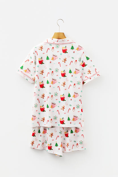 White Christmas Spirits Shirt Style 2pcs Short Pajama Set