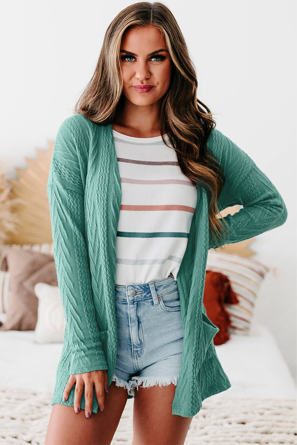 Cardigan ouvert à texture unie Canton avec poche
