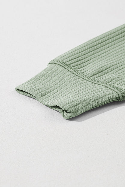 Clearly Aqua Solid Color Corded Drop Shoulder Long Sleeve Top