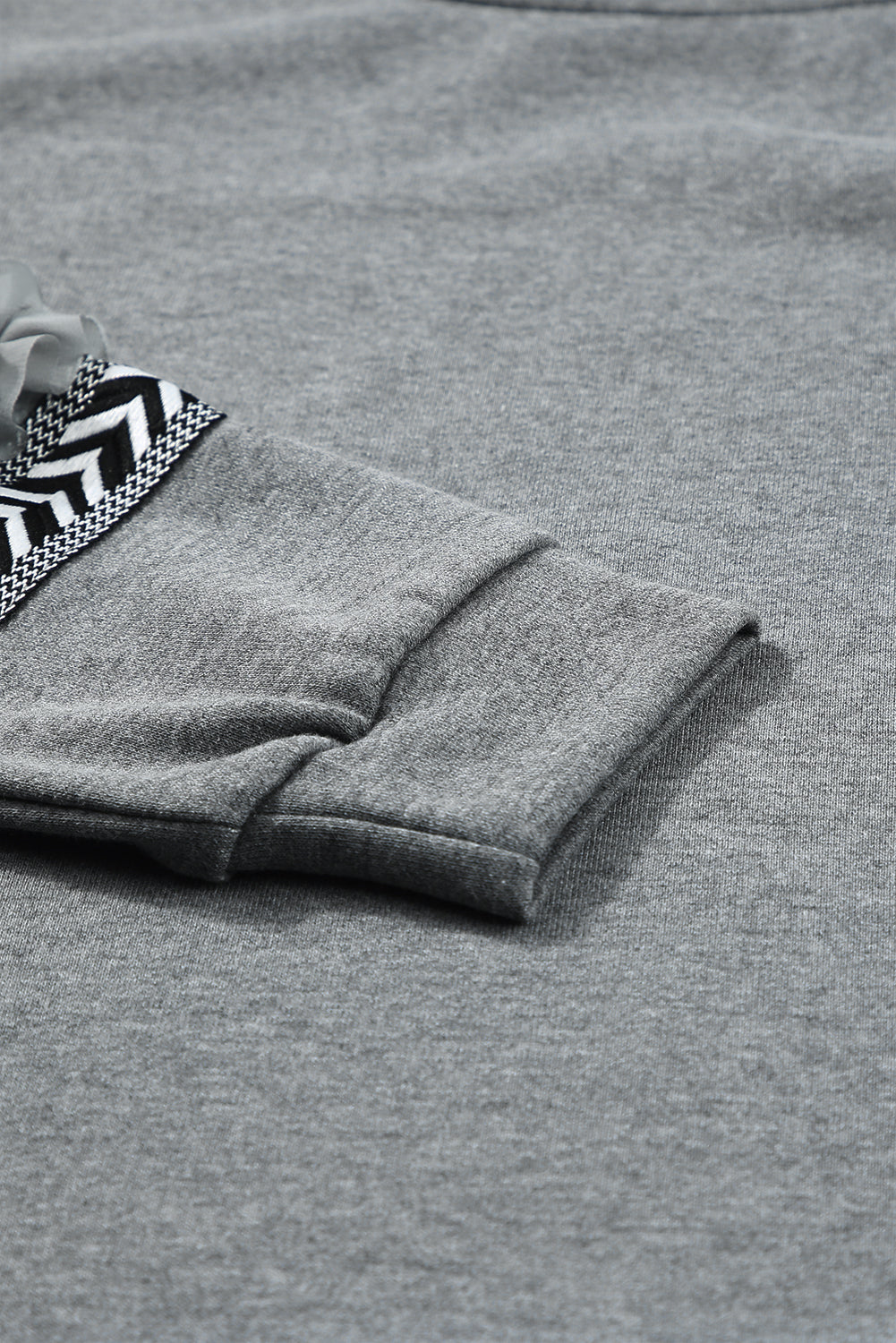 Dark Grey Printed Fringed Ruffled Accent Sweatshirt Dress