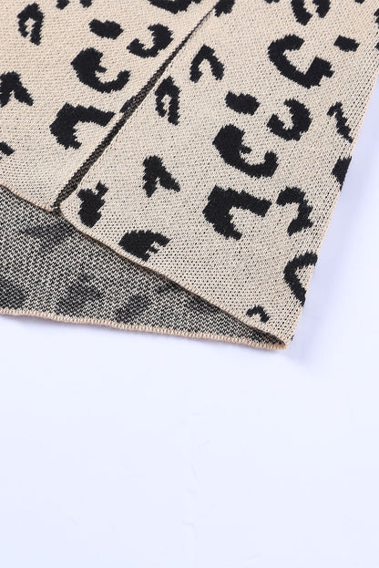 Pull surdimensionné kaki à col montant et fentes latérales motif léopard
