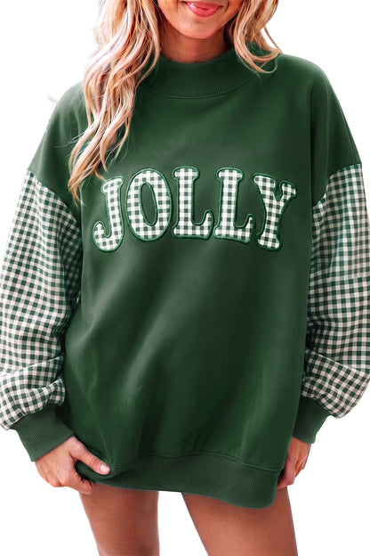 Evergreen Gingham Plaid Oversized Pullover Sweatshirt