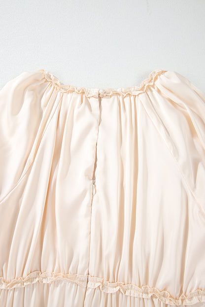 Mini-robe ample à volants superposés et manches bouffantes, couleur abricot