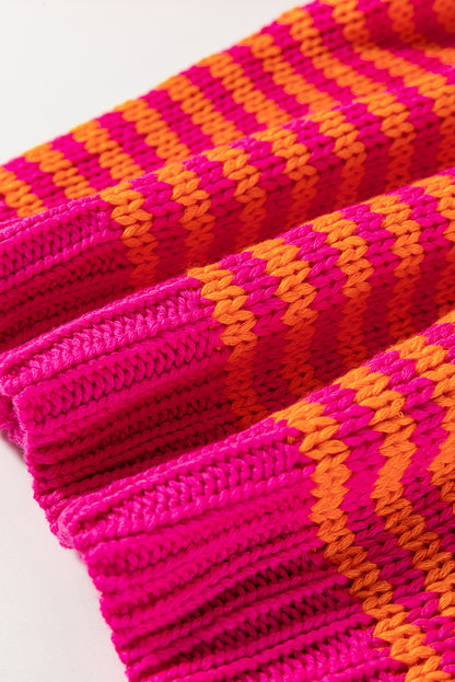 Pull à rayures roses, manches bouffantes 3/4, épaules tombantes