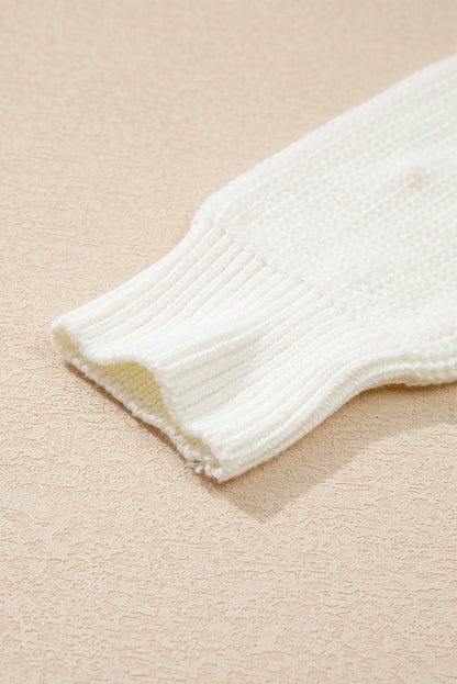 Pull de Noël rayé blanc avec lettres lumineuses et joyeuses