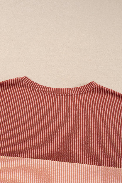 T-shirt côtelé colorblock rose grande taille