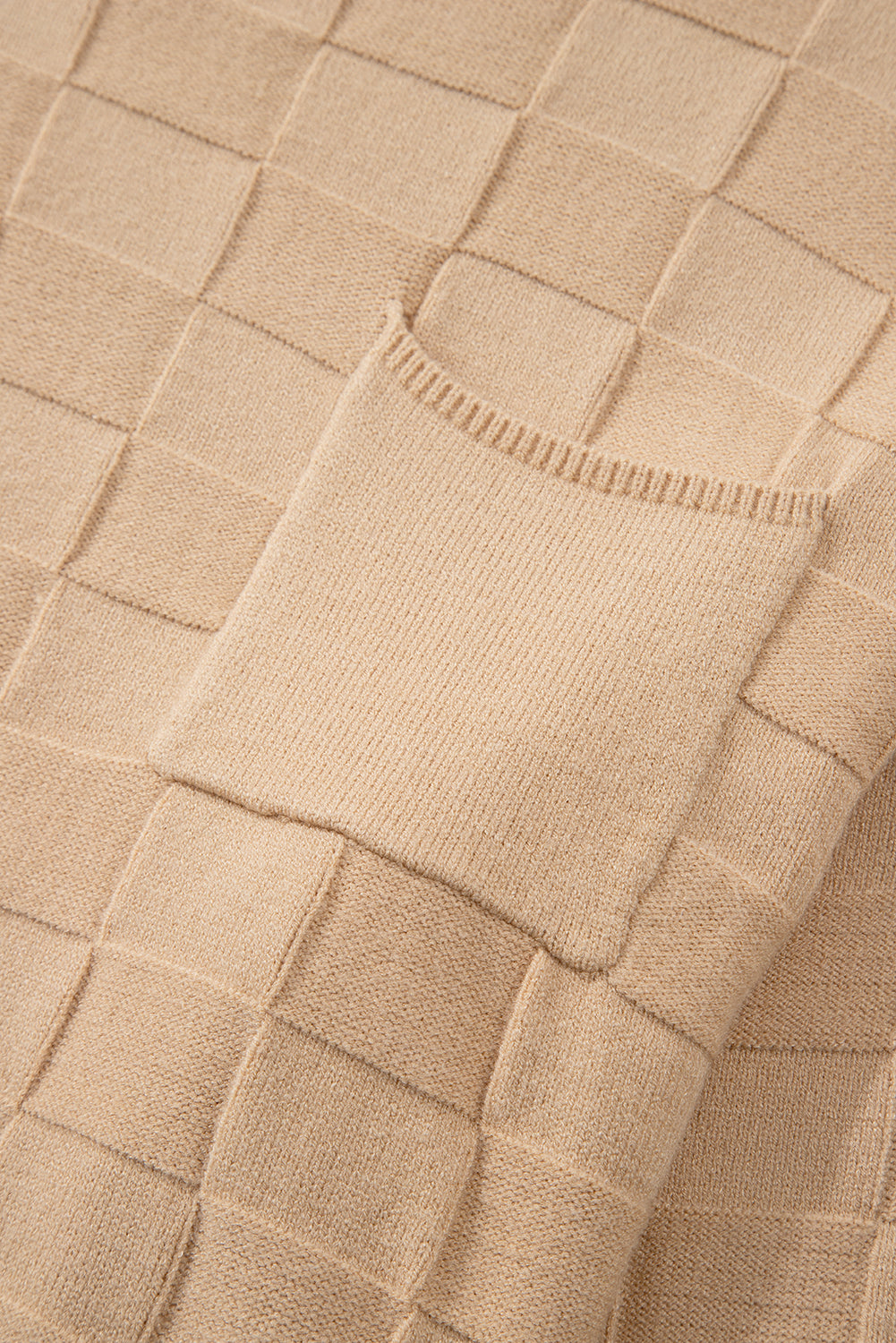 Pull en tricot texturé à carreaux uni beige clair grande taille