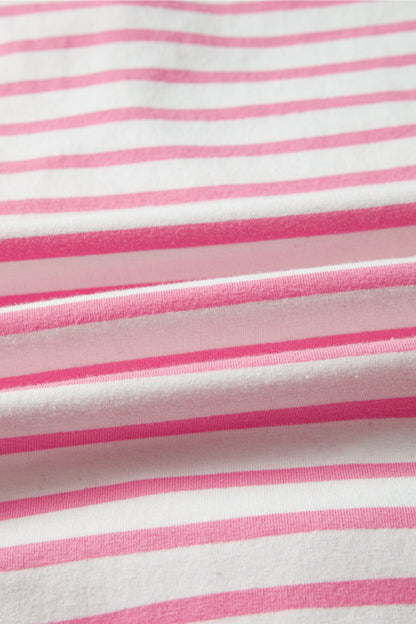 Pink Stripe Half Placket High Low Short Sleeve Top