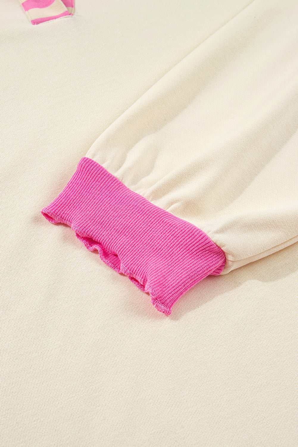 Pink Stripe Contrast Polo Collar Drop Shoulder Patchwork Plus Size Pullover