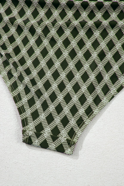 Bikini taille haute à carreaux et pois verts