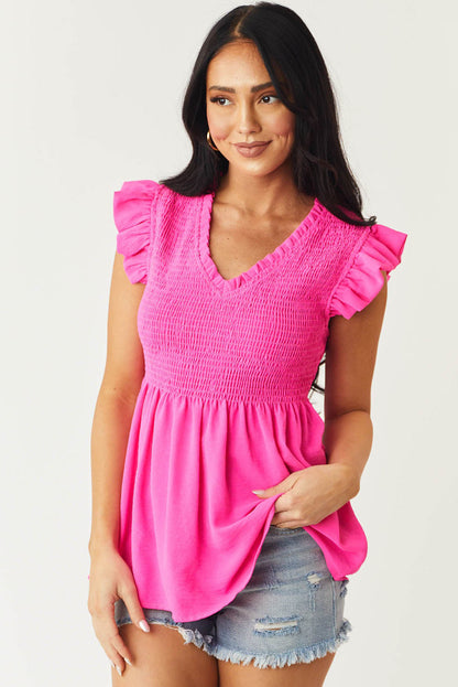 Chemisier péplum à volants froncés et manches flottantes 