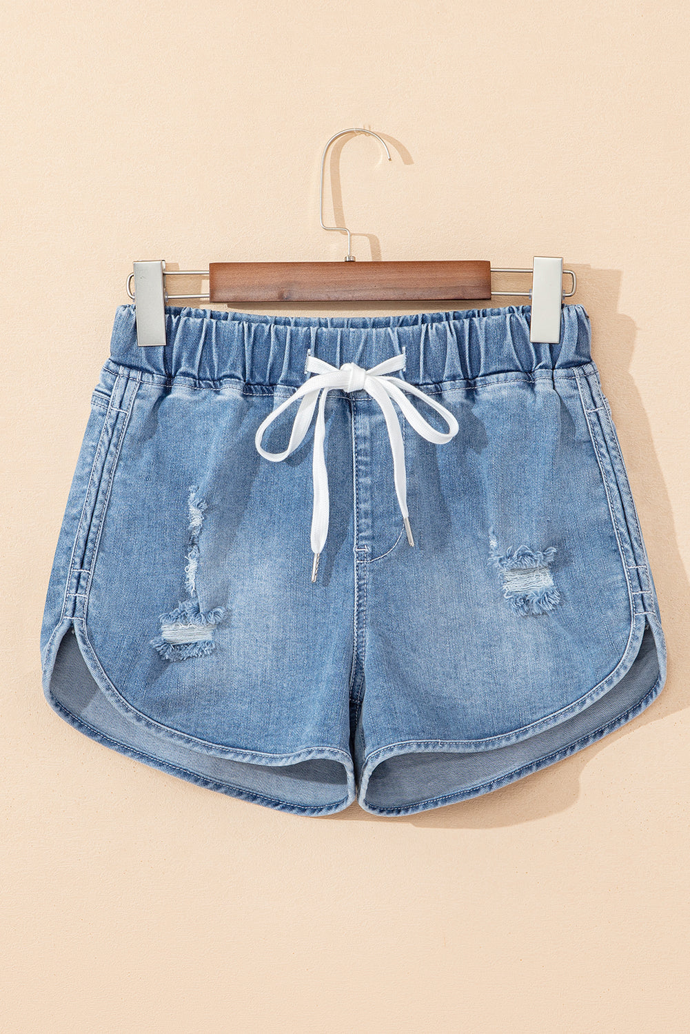 Short en jean vieilli taille haute avec cordon de serrage Myosotis
