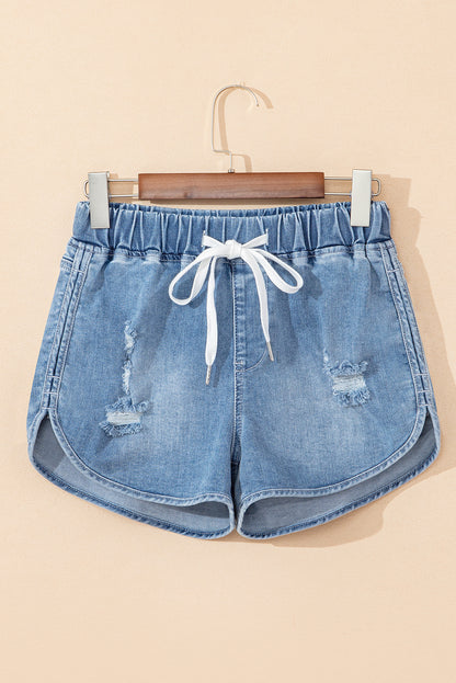 Short en jean vieilli taille haute avec cordon de serrage Myosotis