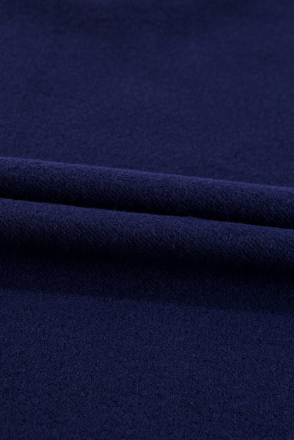 Navy Blue Solid Fleece Lined Drop Shoulder High Low Sweatshirt