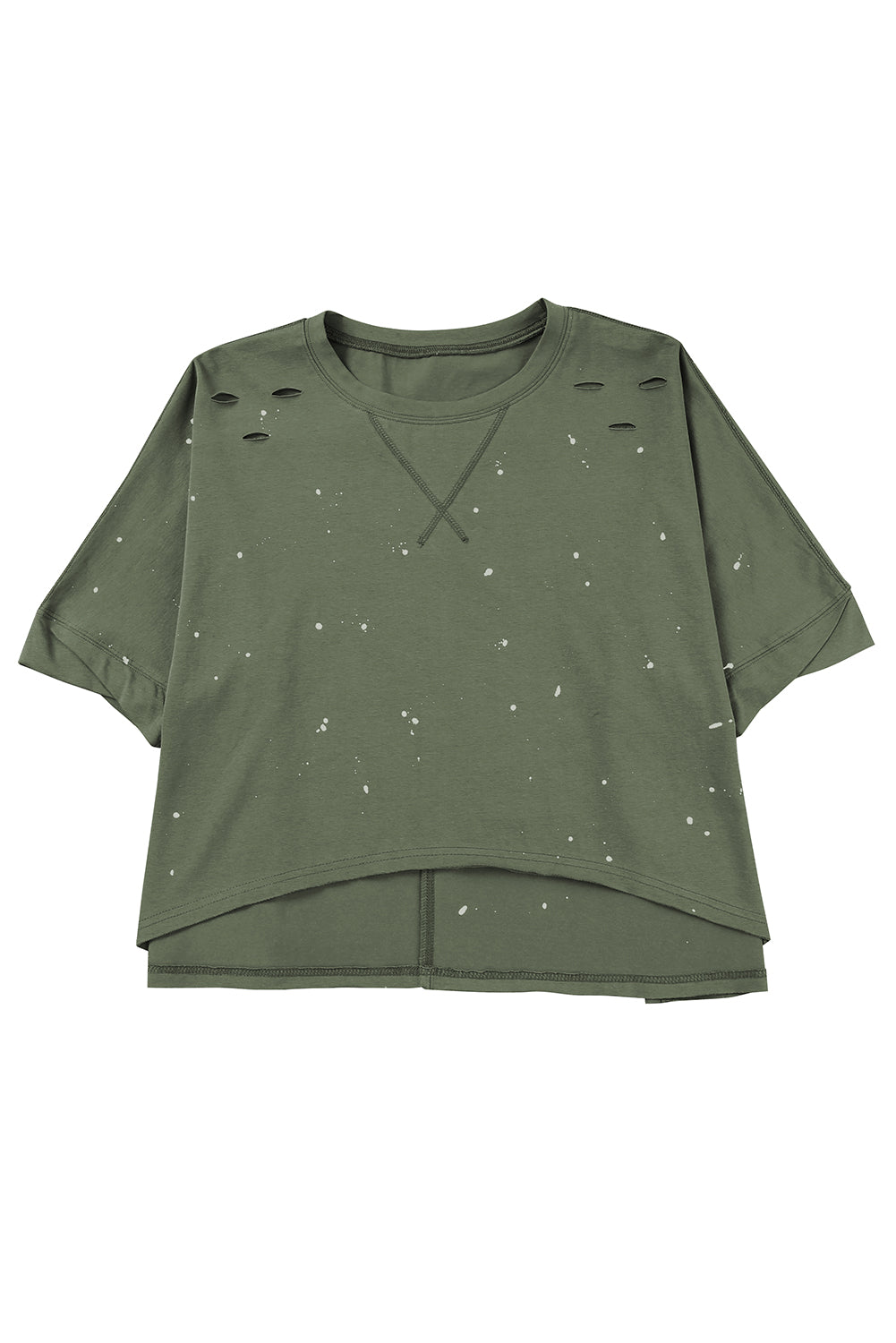 Haut à manches courtes et ourlet asymétrique délavé et vieilli