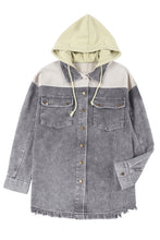 Green Color Block Button Down Hooded Corduroy Jacket