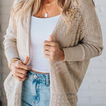 Jet Stream Mix Pattern Hollowed Knit Open Front Cardigan