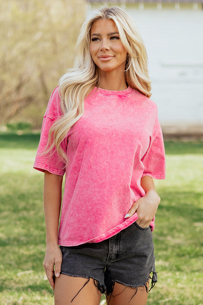 Sachet Pink Solid Color Cotton Mineral Washed Oversize Tee