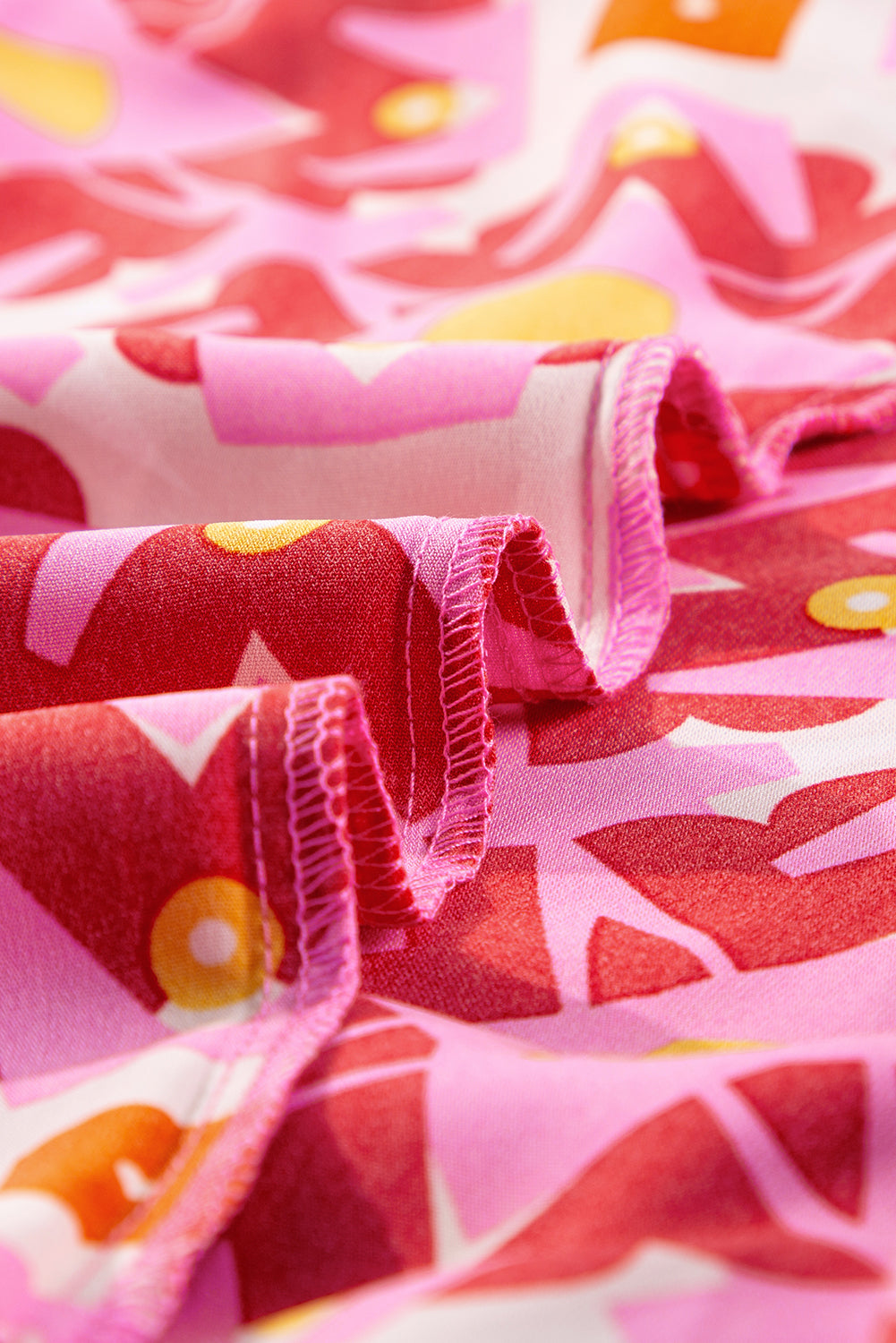 Chemisier ample à manches 3/4 et imprimé géométrique rose fraise