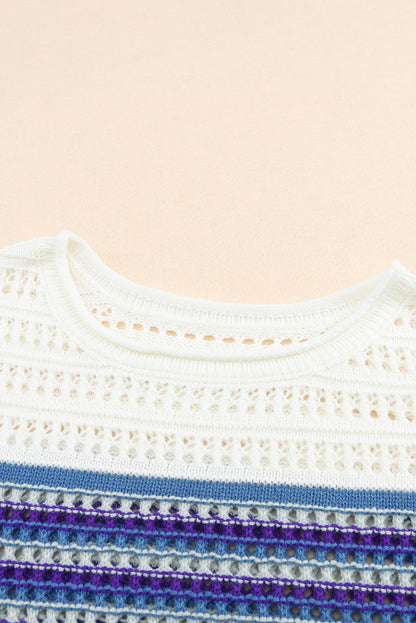 Pull en tricot à rayures léopard multicolores au crochet 