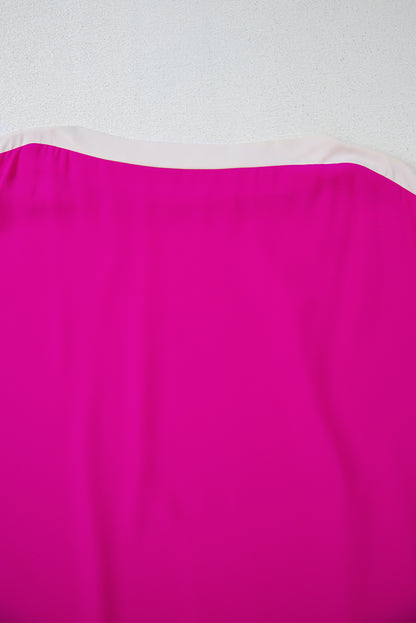 Chemisier tunique surdimensionné à col bateau et blocs de couleurs rouge rose