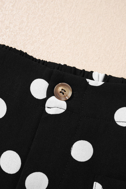 Polka Dot Print Patched Pocket Mid-rise Straight Leg Pants