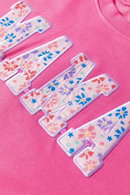 Sweat-shirt graphique brodé à motif floral rose rouge MAMA