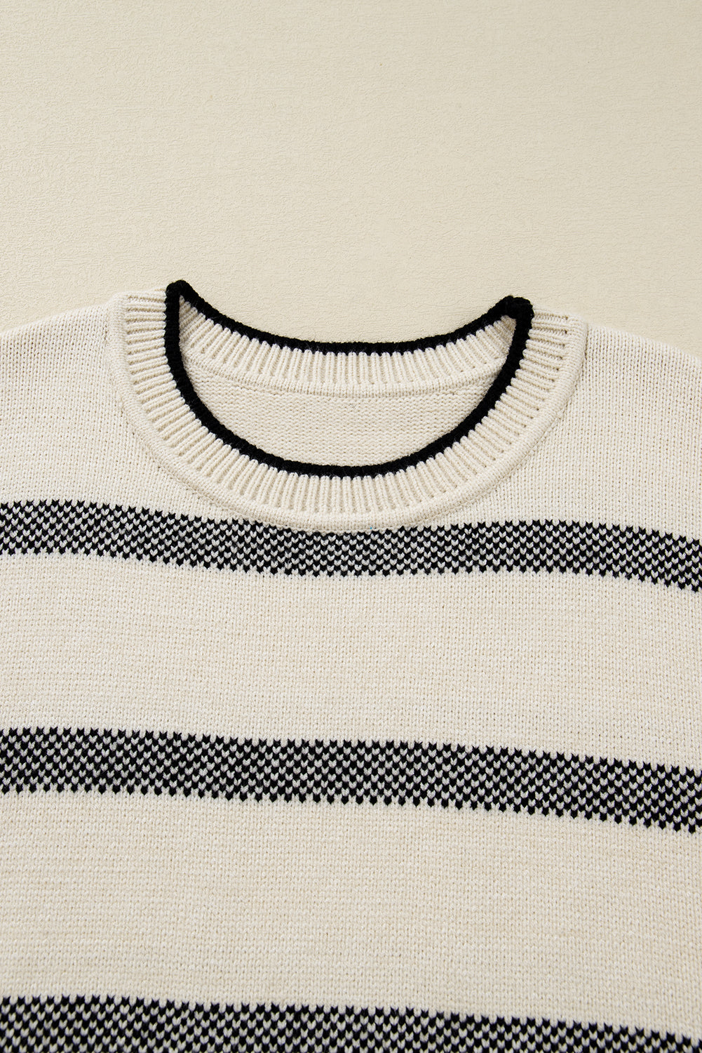 Apricot Stripe Wide Sleeve Drop Shoulder Crew Neck Plus Sweater