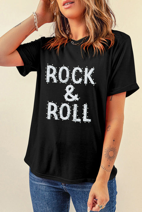 Black ROCK & ROLL Graphic Crew Neck Tee