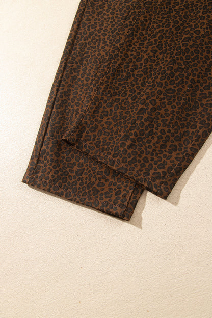 Brown Casual Leopard Print Full-Length Regular Fit Jeans