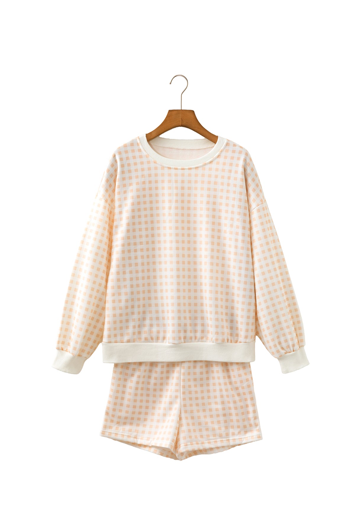 Yellow Plaid Baggy Pullover Drawstring Casual Shorts 2pcs Outfit