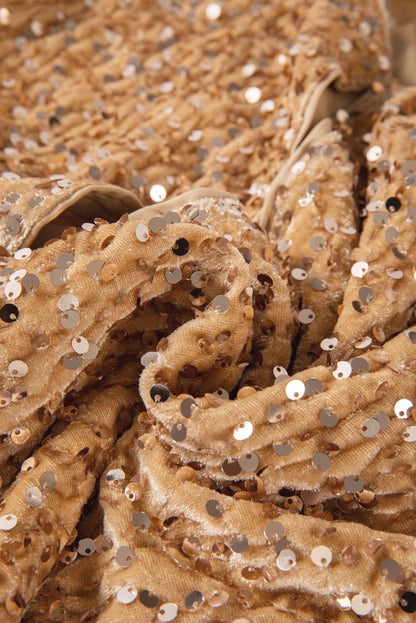 Veste courte ouverte à paillettes en polaire dorée