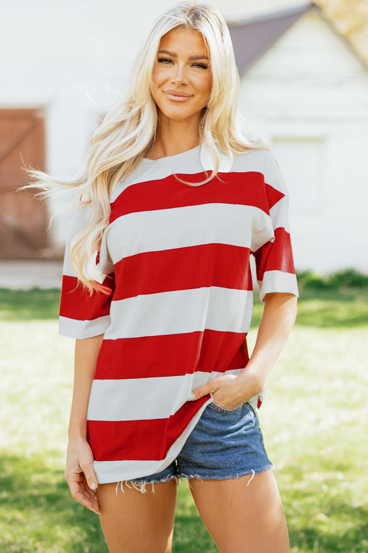 Racing Red Striped Color Block Oversize Tunic Tee