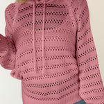 Pull à capuche à manches raglan en tricot pointelle fleur de pêcher